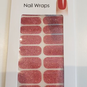 Full sheet of 14 coral glitter fingernail wraps, stunning!