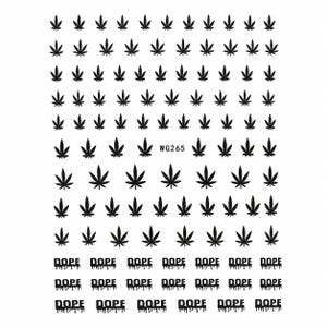Black mary jane cannabis leaf nail stickers, weed marijuana nail art decals, dope nails, 420 stoner manicure, pot leaf nail design