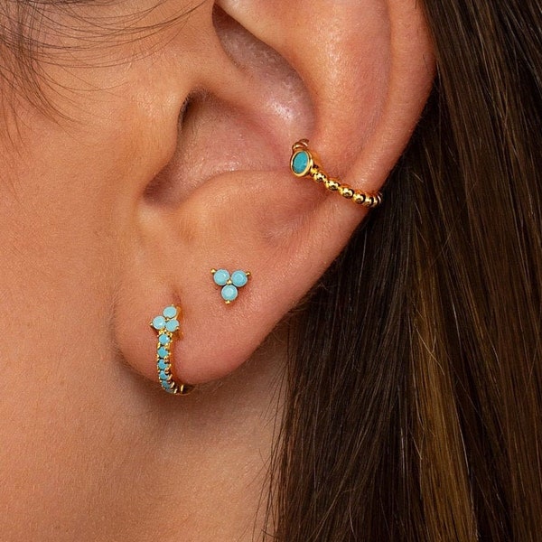 Turquoise Small Hoop Earring, Small Gold Hoop, Mini Hoop Earrings, Second Hole Earrings, Cartilage Hoop, Silver Hoops, Dainty Gold Huggies