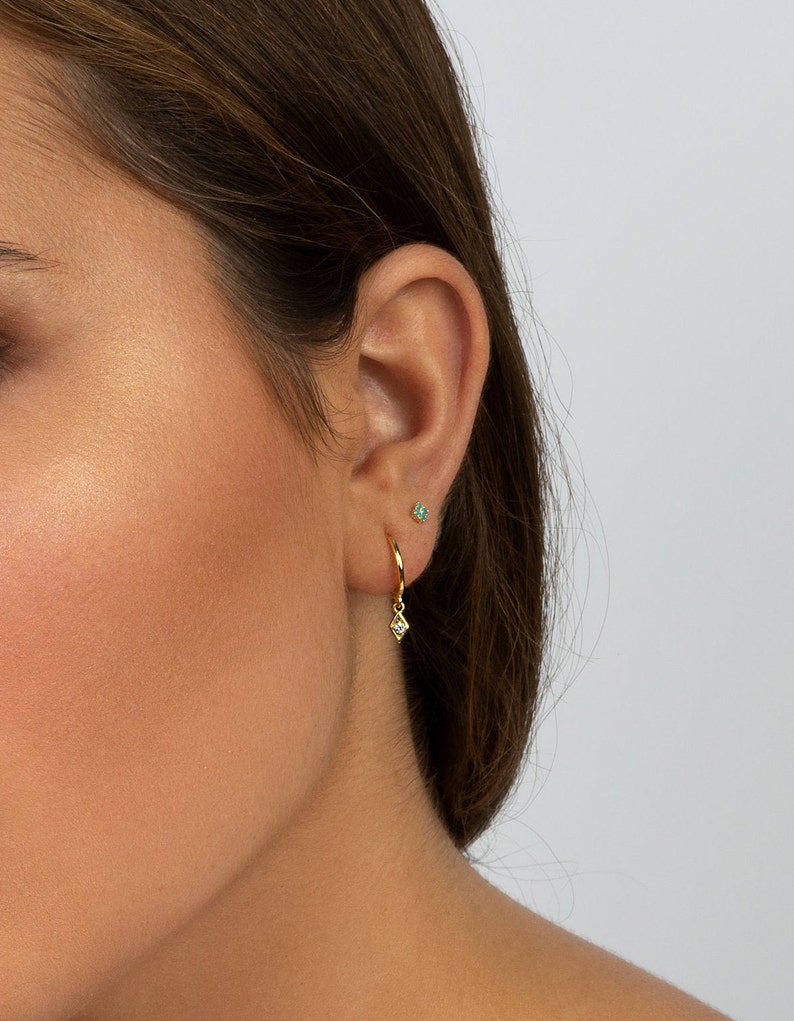 Tiny Gold Tuquoise Stud Earrings Second Hole Earrings Gold Etsy