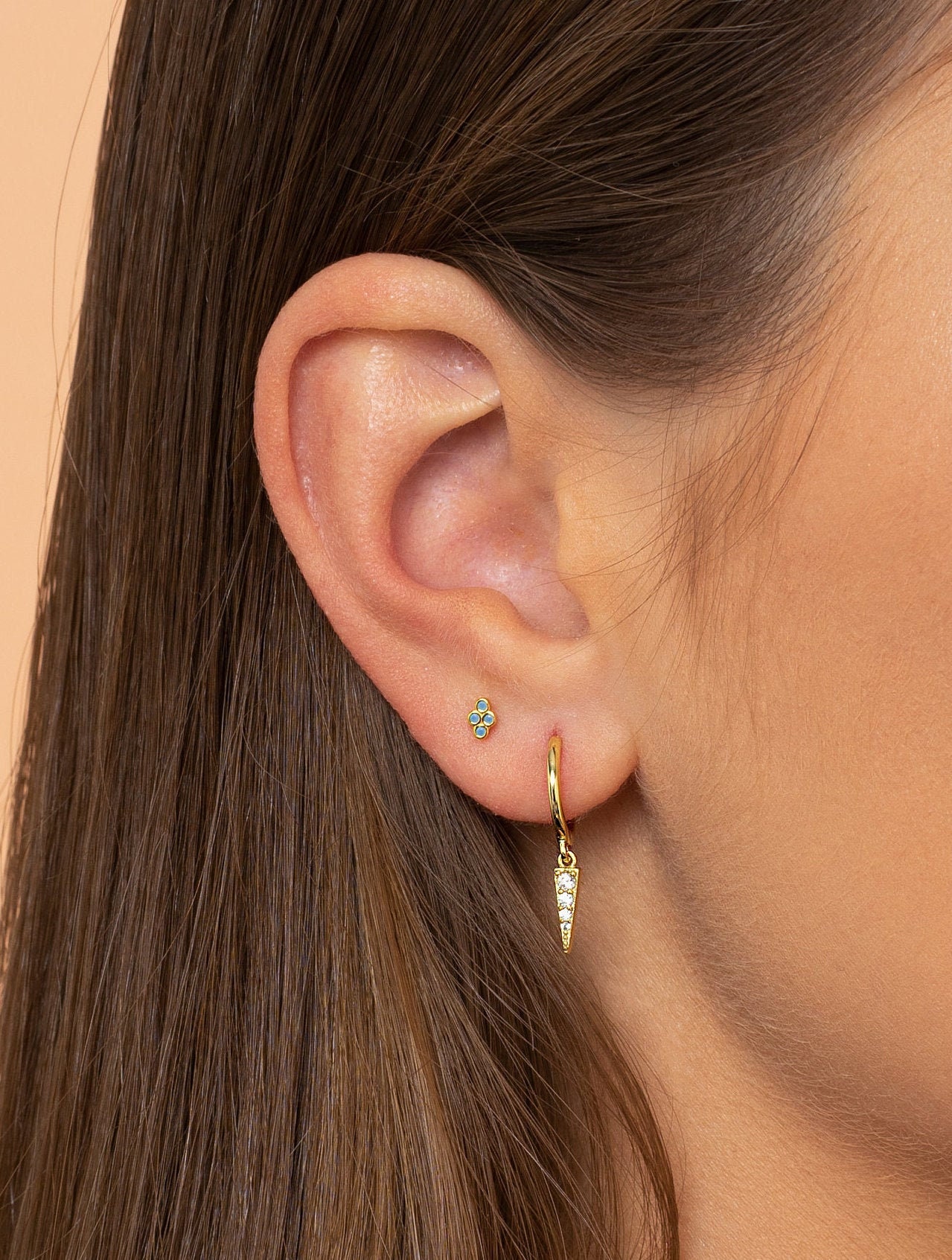 Tiny Gold Tuquoise Stud Earrings Second Hole Earrings Gold Etsy