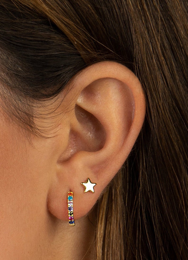 Rainbow Huggie Earrings Multicolor Earrings Huggie Earrings Etsy