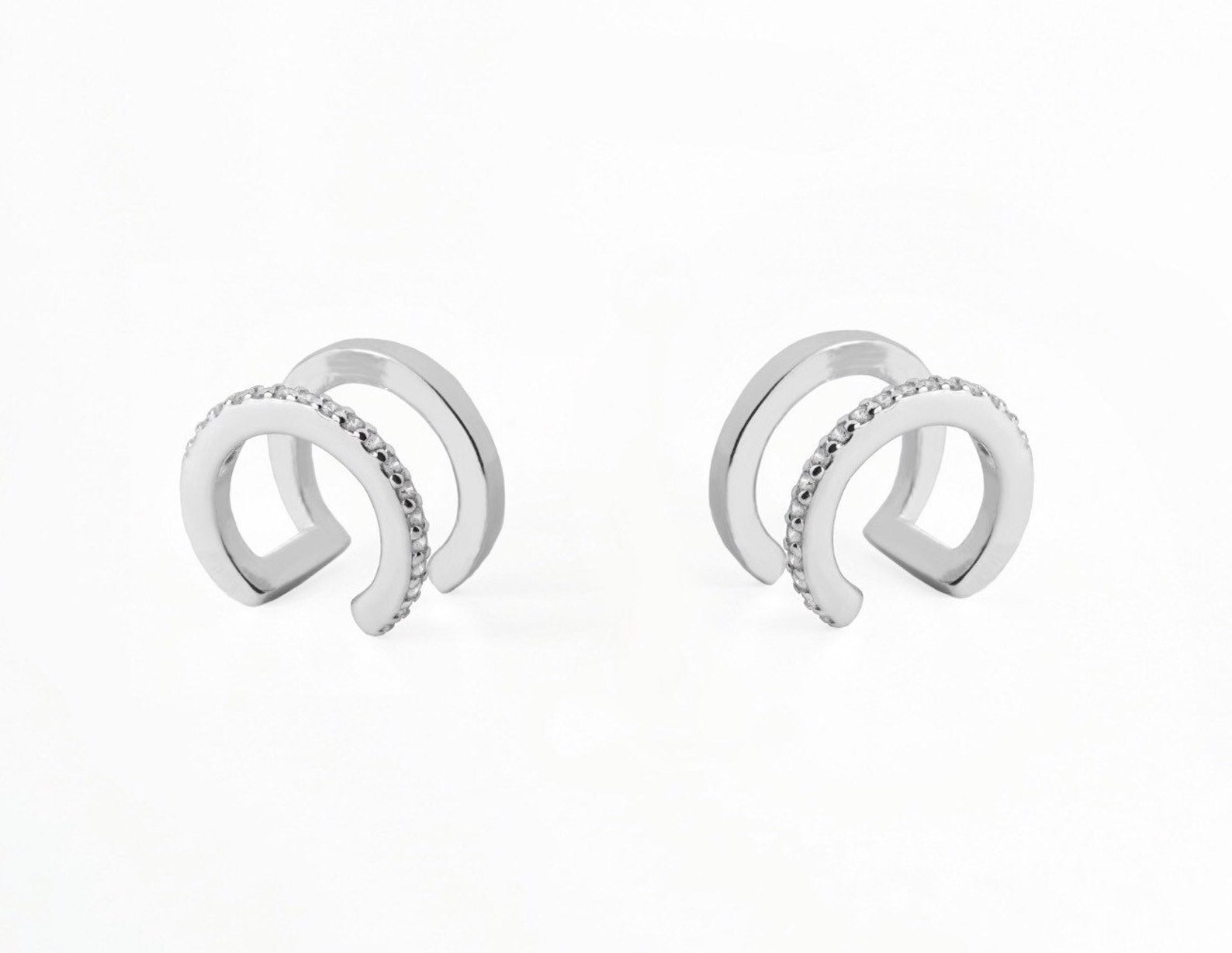 Silver CZ Double Ear Cuff Minimalist Ear Cuff Ear Cuff Etsy
