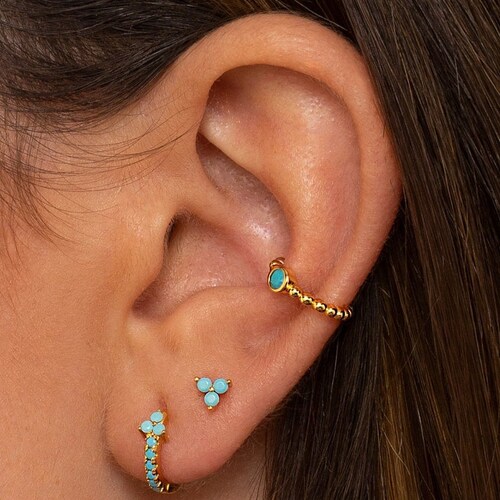 Tiny Gold Turquoise Stud Earrings Second Hole Earring Gold Etsy