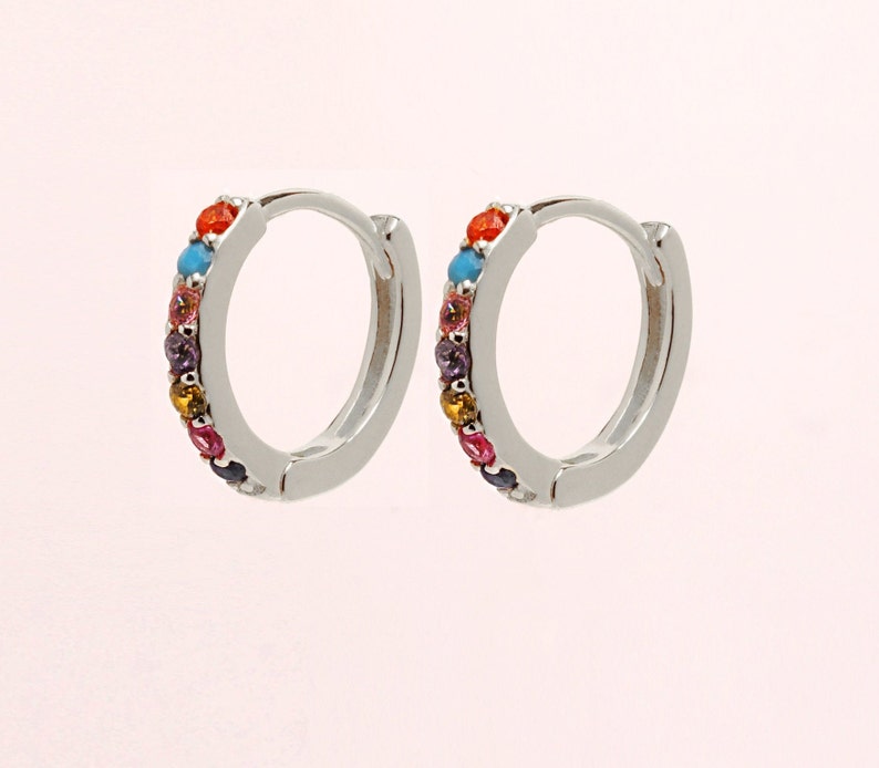 Rainbow Huggie Earrings Multicolor Earrings Huggie Earrings Etsy