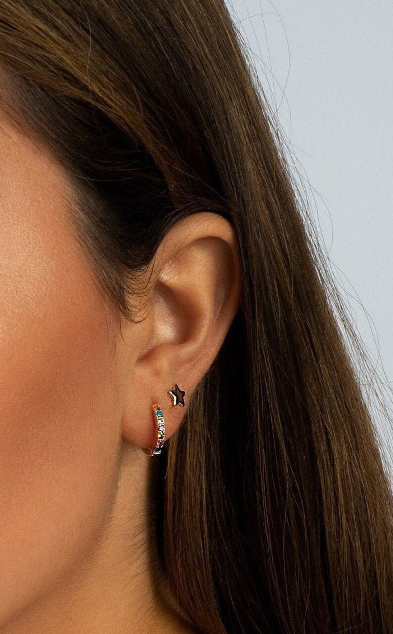 Rainbow Huggie Earrings Multicolor Earrings Huggie Earrings Etsy