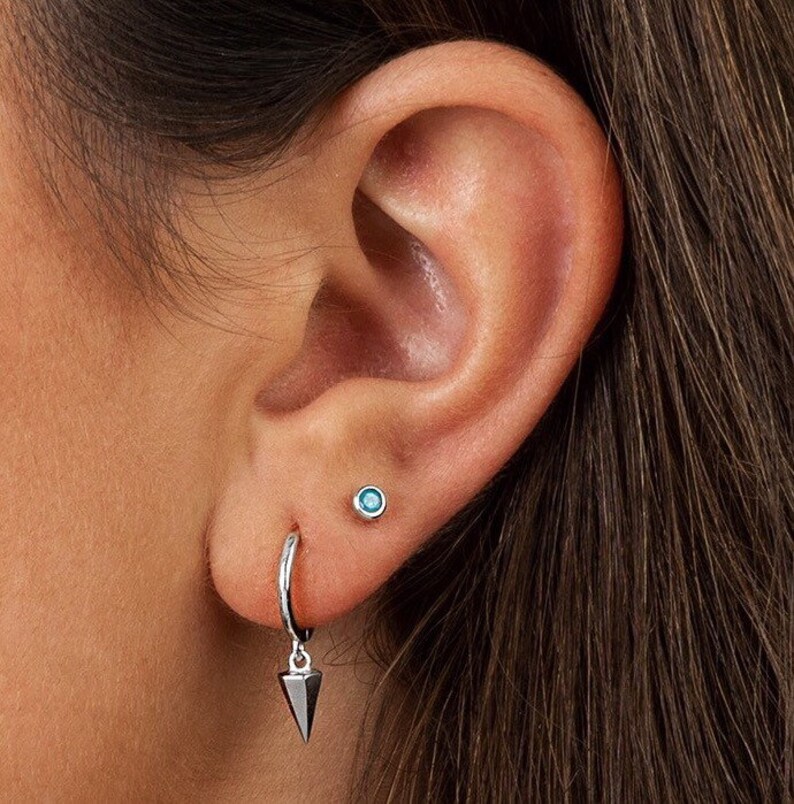 Silver Turquoise Stud Earrings Second Hole Earrings Etsy