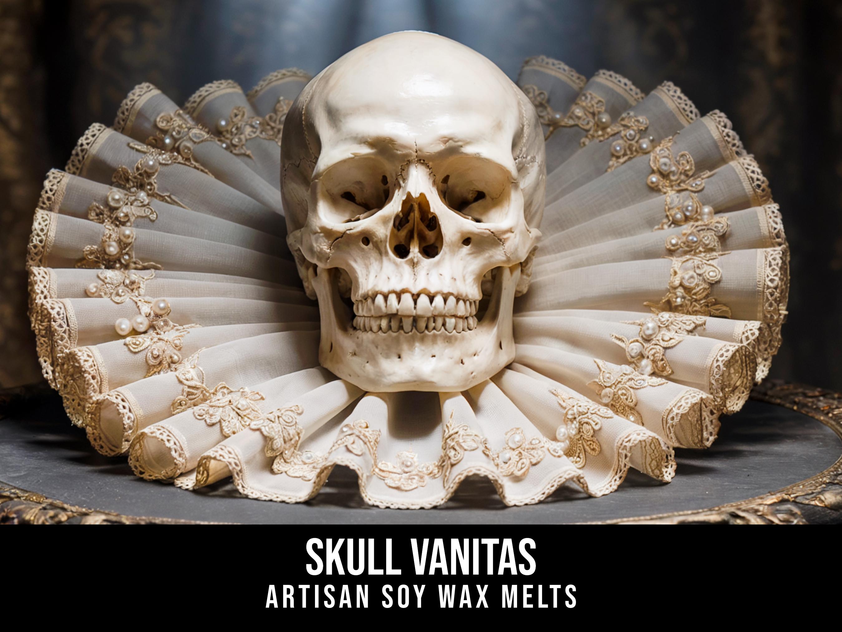 Skull Vanitas - Rosenblüte, Sternjasmin, Ylang Ylang, Weihrauchgewürz 2,4 Unzen Artisan Sojawachs schmilzt