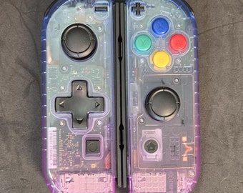 New Custom Nintendo Switch Clear Blue & Purple D-pad Joy-Con Controller!