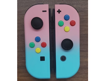 New Custom Nintendo Switch Pastel/Gradient Pink & Aqua Blue Joy-Con Controller!