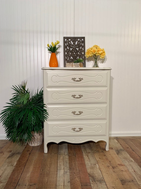 Hand Painted White French Provincial Chest Of Drawers Dresser Etsy
