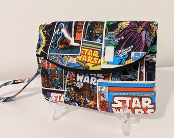 Vintage comic book Star Wars fold over small clutch, wristlet purse