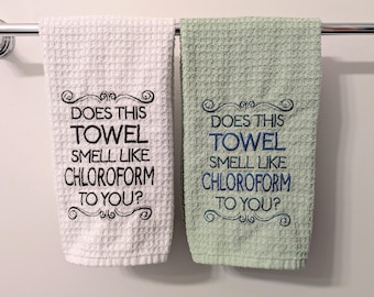 Does this towel smell like chloroform to you? embroidered cotton hand towel