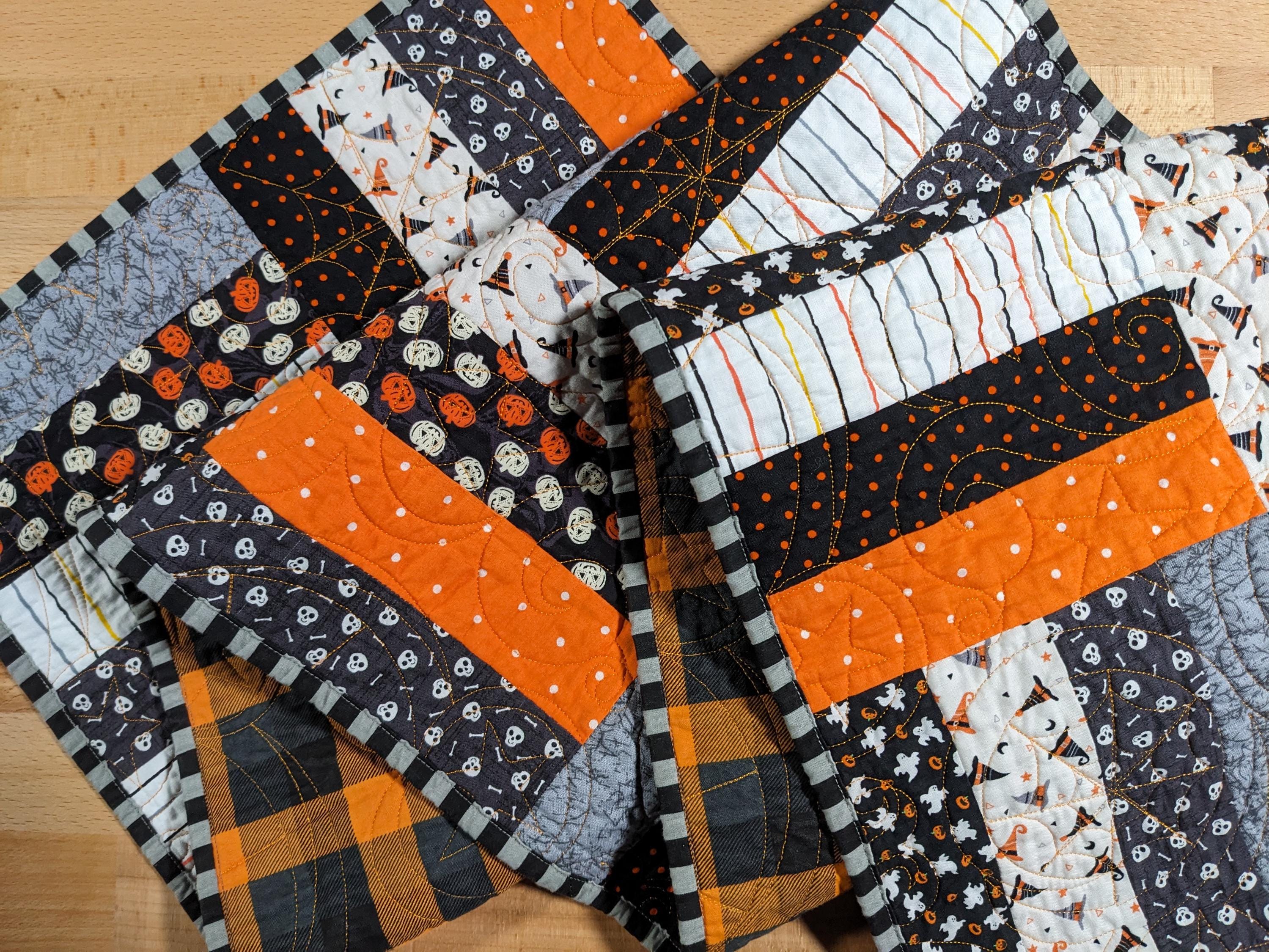 Quilted Halloween Table Runner, Reversible Orange & Black Plaid Decor ...