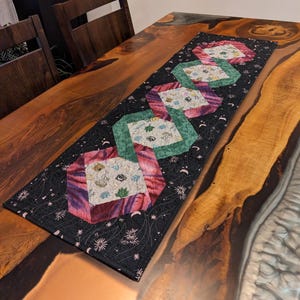 Quilted Halloween table runner, handmade patchwork apothecary table runner
