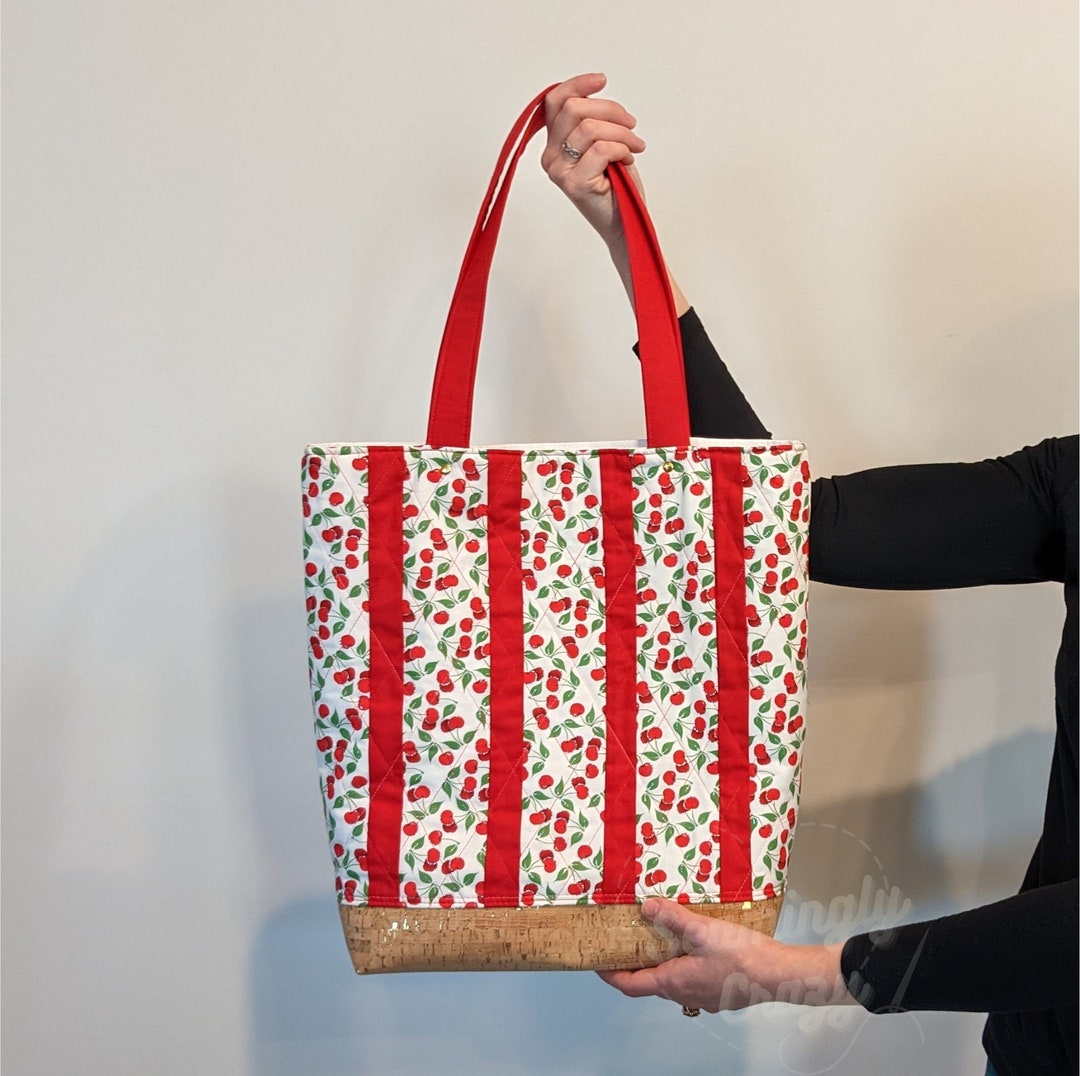 Cherry Tote Bag Large Tote Quilted Shoulder Bag Etsy
