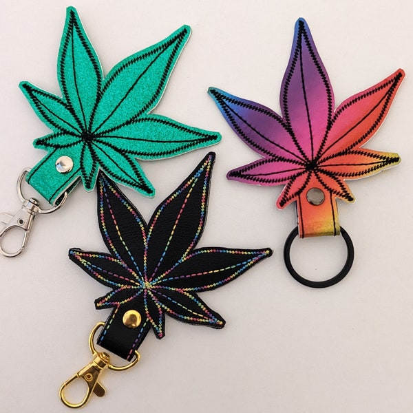 Pot leaf keychain, Marijuana key fob, cannabis leaf key chain