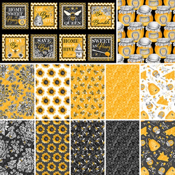 Fabric Show Me the Honey Sunflowers Gray Fabric by Blank Quilting One