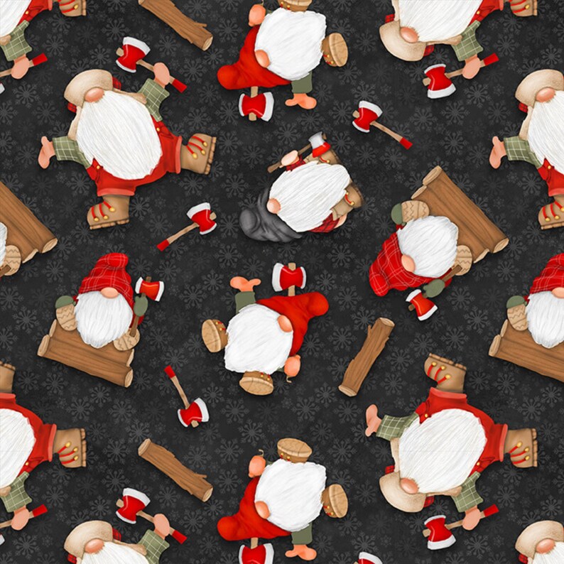 Timber Gnomes Tossed Gnomes Black Quilting Cotton Fabric Henry Etsy