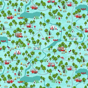 Roamin&#39; Holiday Campsite Map Light Blue Fabric by Studio E Fabrics - One Yard