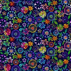 Geofetti Digital Confetti Flowers Royal Fabric by Studio E Fabrics - One Yard
