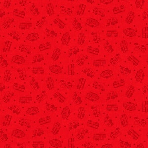 Roamin&#39; Holiday Tone-on-Tone Campers Red Fabric by Studio E Fabrics - One Yard