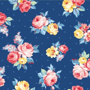 Tessuto blu Country Cottage Local Blooms per Michael Miller Fabrics - Un metro