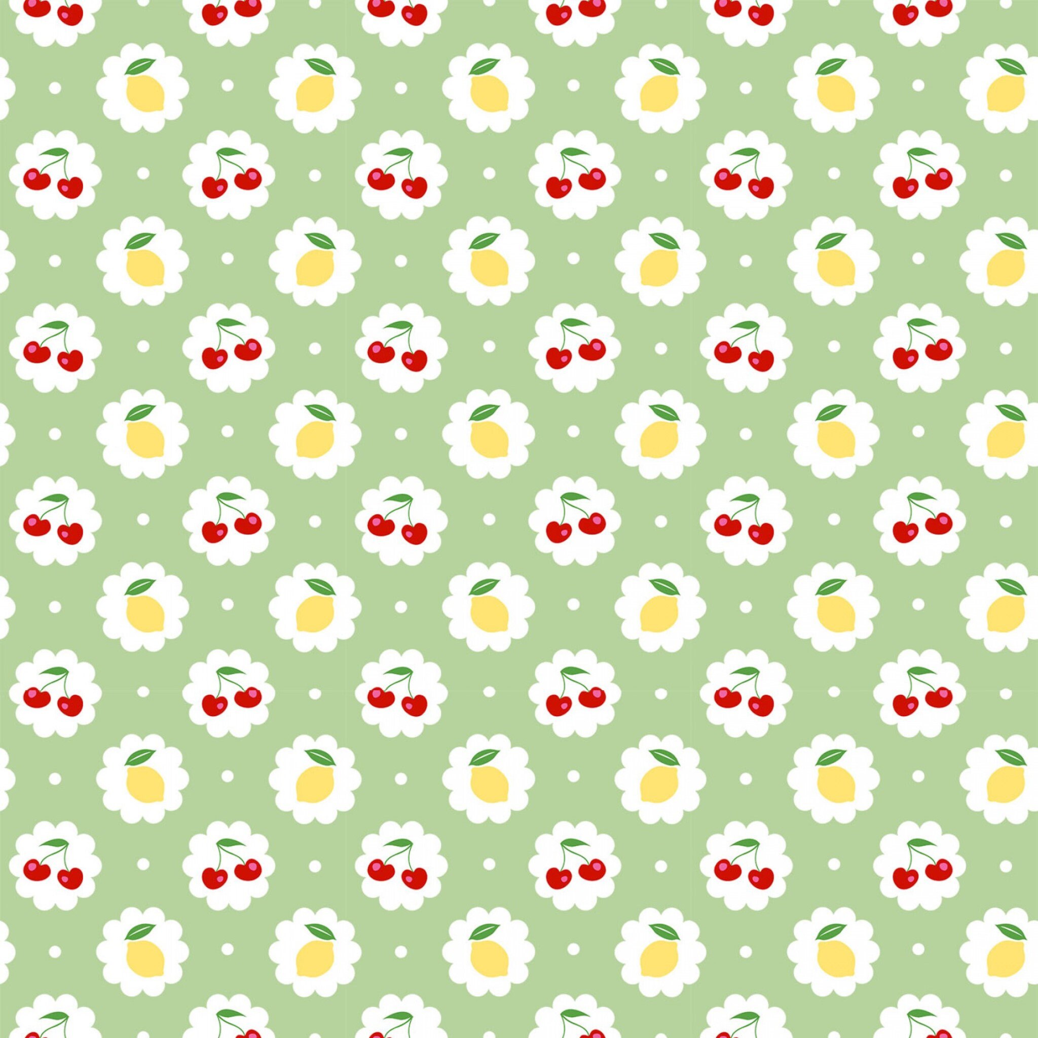 Cherry Lemonade Lemons & Cherries Green Fabric for in the Etsy