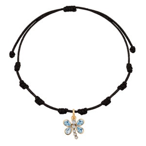 Dragonfly nylon bracelet blue gold zircons