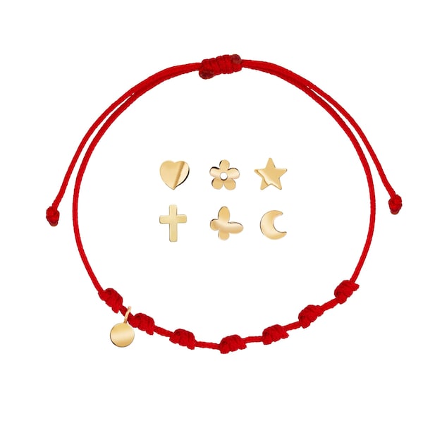 Red marine cord baby bracelet with 9 carat gold charm