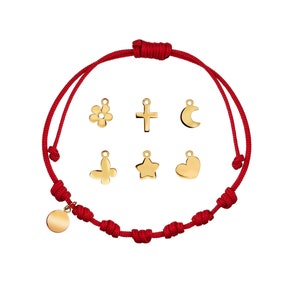 Seven knot red cord bracelet with 9 carat gold charm image 1
