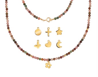 Multicolor jade ball necklace.