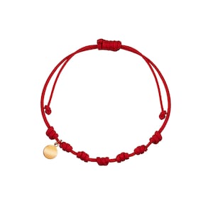 Seven knot red cord bracelet with 9 carat gold charm image 2
