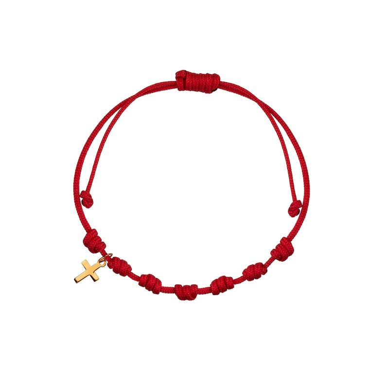 Seven knot red cord bracelet with 9 carat gold charm image 4