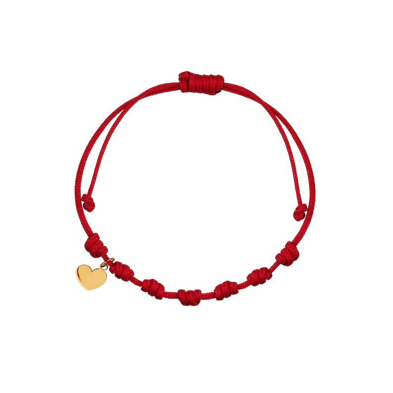 Pulsera siete nudos de cordón rojo con charm de oro de 9 kilates imagen 5