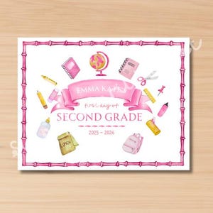Personalized First Day of School Sign: Pink Watercolor Printable (Digital Download)