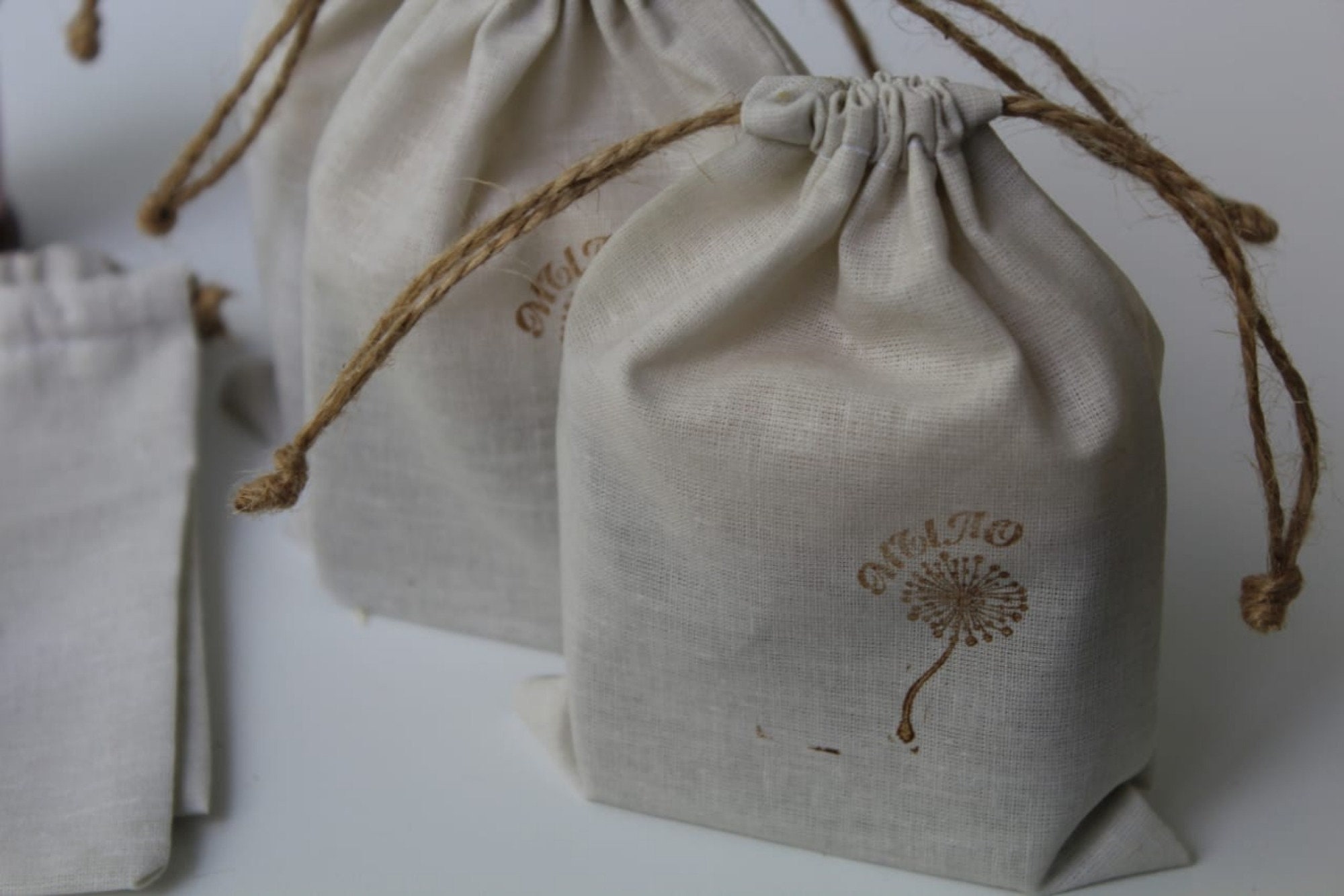 Muslin bags Logo bags Small cotton bags Linen bags rubber | Etsy