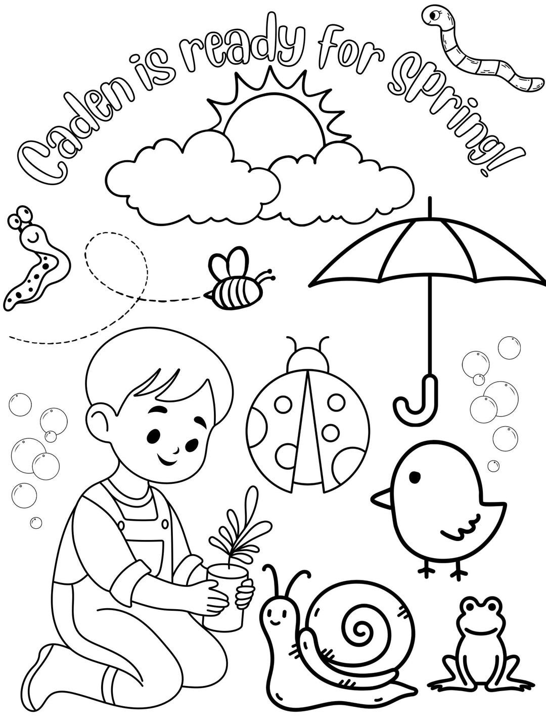 Personalized Spring Boy Coloring Sheet | Print at Home - Etsy