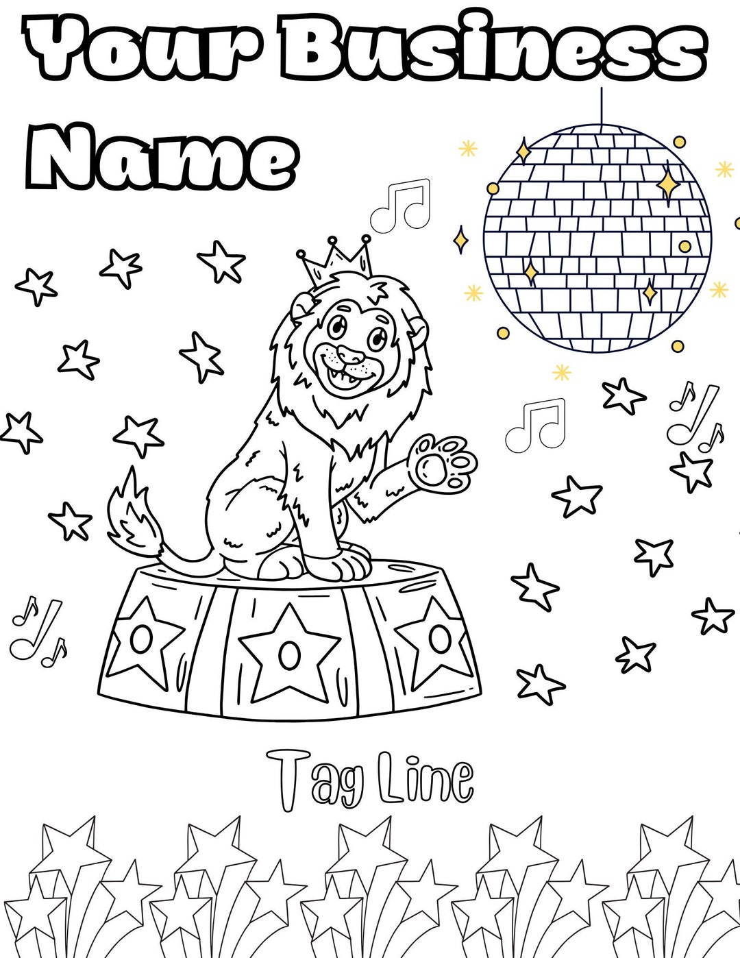 Personalized Dancing Animal Coloring Sheet Under the Big Top Lion Print