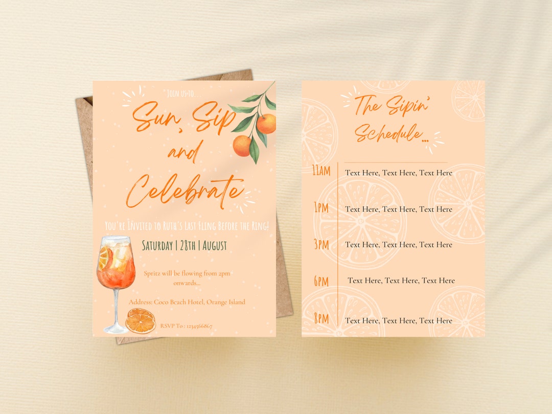 Sun, Sip & Celebrate- Bachelorette Weekend Invite/itinerary - Aperol ...
