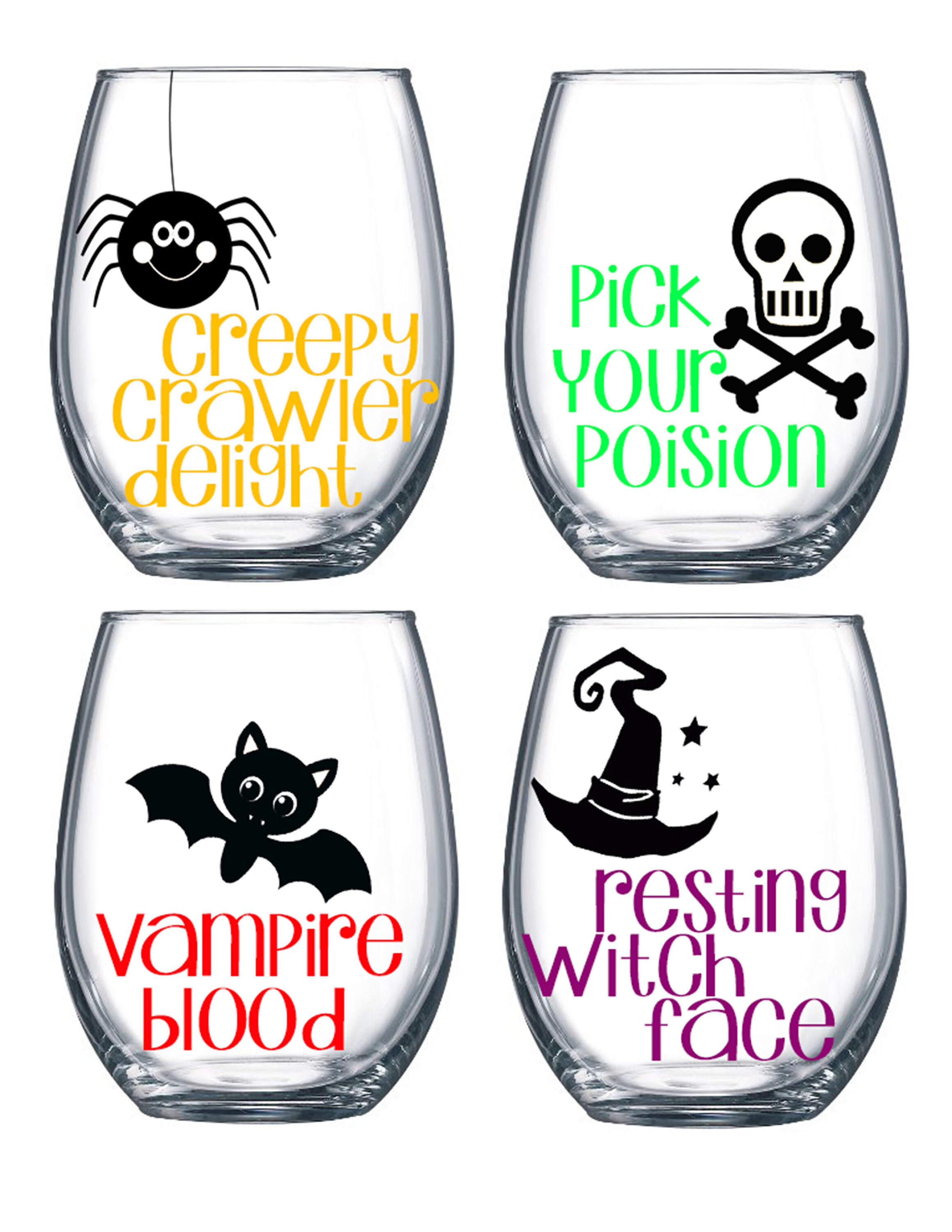 Halloween Wine Glasses Halloween Stemless Wine Glass Set Etsy