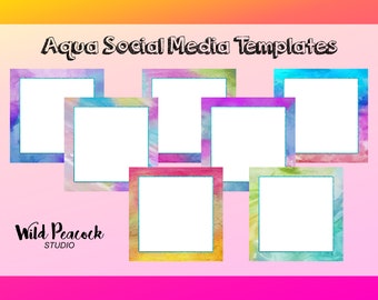 Social Media (SM) Templates Package, 7 Set Bundle for Instagram, Facebook, Web-sites, Blog, Marketing Branding Kit - Aqua