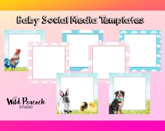 Social Media (SM) Templates Package, 7 Set Bundle for Instagram, Facebook, Web-sites, Blog, Marketing Branding Kit - Baby