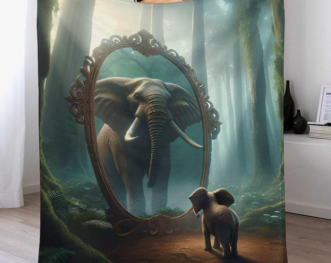 Elephant Reflection Flannel Blanket, Anti-Pill Soft Throw Blanket, Cozy Lightweight Warm Bedding, Elephant Lover Blanket, Cute Bedroom Decor