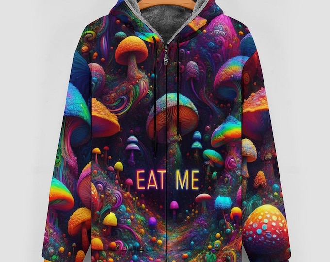 Psychedelic Mushroom Eat Me Zippered Hoodie for Sale by Swaggy Shirt on Etsy, Trippy Mushroom Hoodie, Magic Mushroom Hoodie, Gift for Father