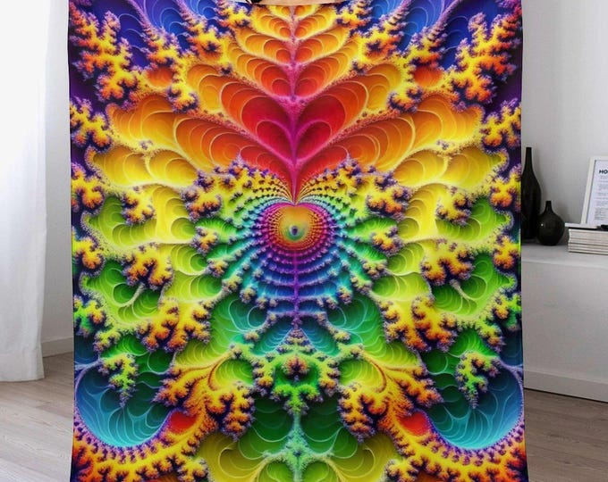 Rainbow Heart Fractal Flannel Blanket (One-sided Printing)-40"×50"
