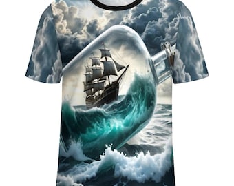 Ship in a Bottle T-Shirt for Sale by Swaggy Shirts on Etsy, Ship Lover Gifts, Men's Ship Travel Shirt, Adventure Shirt, Sailing Ship T-Shirt