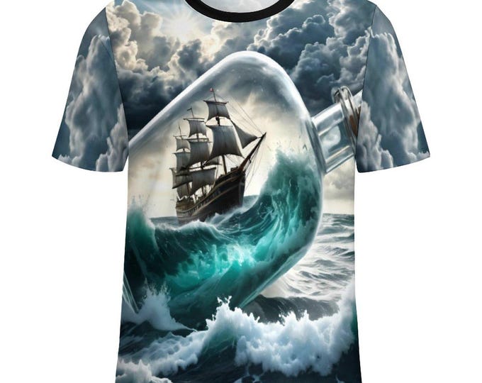 Ship in a Bottle T-Shirt for Sale by Swaggy Shirts on Etsy, Ship Lover Gifts, Men's Ship Travel Shirt, Adventure Shirt, Sailing Ship T-Shirt