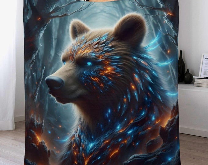 Thunder Bear Flannel Blanket, Soft Warm Throw Blanket, Animal Lover Blanket, Antipill Throw Blanket, Cozy Bed Couch Blanket, Bear Lover Gift