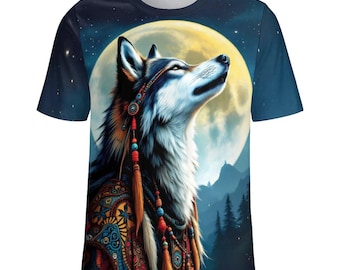Native Wolf T-Shirt for Sale by Swaggy Shirt on Etsy, American Wolf Shirt, First Nations Indigenous Wolf Tee, Spirit Animal Lover Gift Shirt